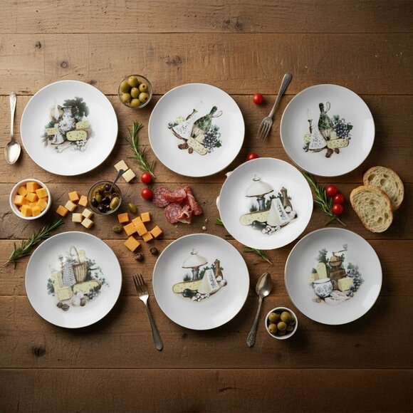 RARE 1960s Kahla German Republic Porcelain Appetizer Plates - Set of 7! 🧀🍷 - Picture 1 of 14